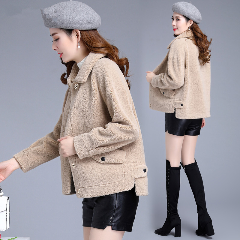 

fur High quality coat from the fake female sheep shearling skin autumn winter women's clothing 2020 Korean short jacket chaquette mujer RJ0G, Khaki.