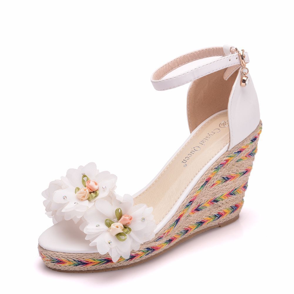 

summer New white wedding sandals... candy flowers princess style... wedges... high heels... women's shoes big size b0007. CMKK, Women summer sandals.