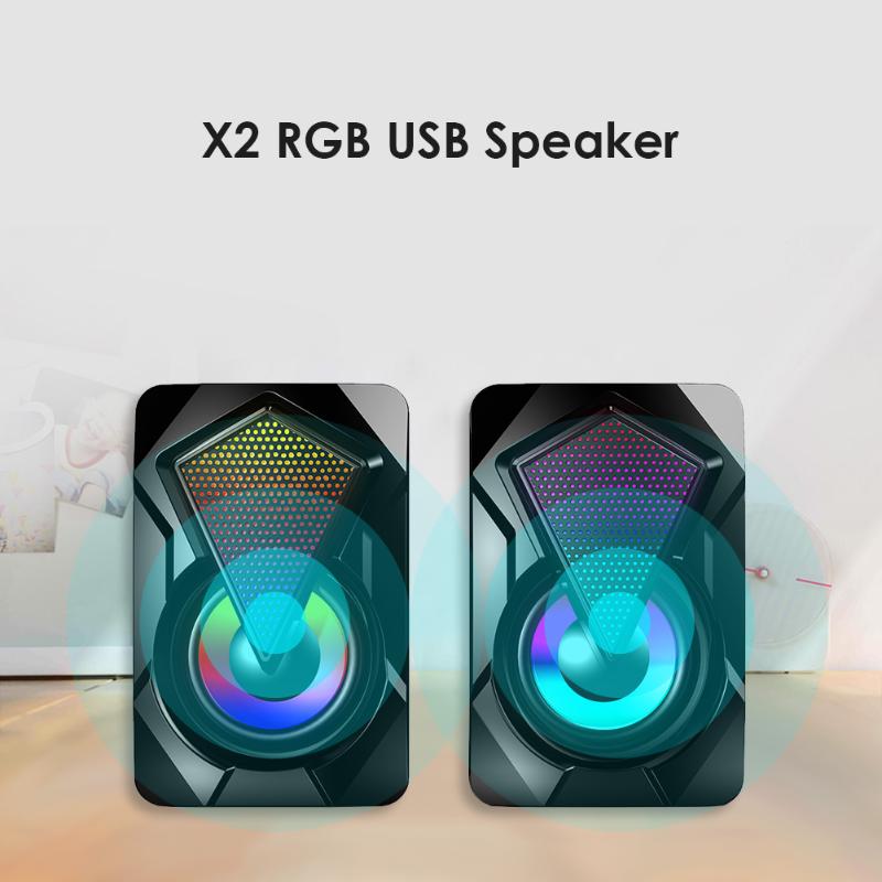 

X2 Computer Speakers USB Powered 3Wx2 Bass Speakers with RGB Light for PC Wired Stereo Sound Surround Loudspeaker For Laptop