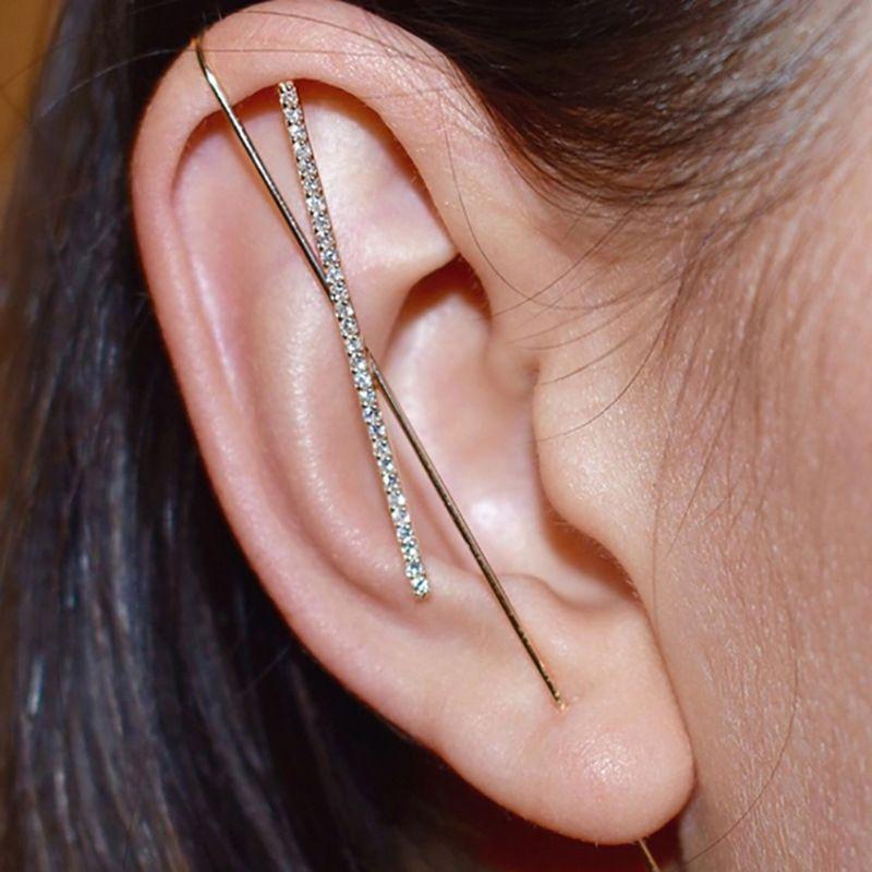 

UAM 2021 Trendy New Gold Color Long Cross Rhinestone Stud Earrings Ear Hook Piercing Clips Ear Classic Jewelry Party Girl Gifts