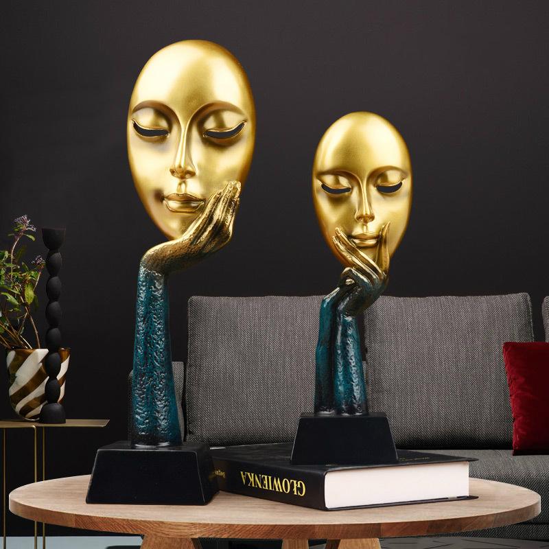 

High-end Living Room Thinker Mask Figurine Elegant Gold Mask Statue Resin Crafts Nordic Home Decor Desk Accessories Friends Gift