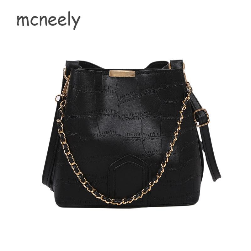

New Fashion Women's Bag Simple Chain Bucket Bag Korean Version Casual Women's Crocodile-pattern One-shoulder Cross-body, As picture