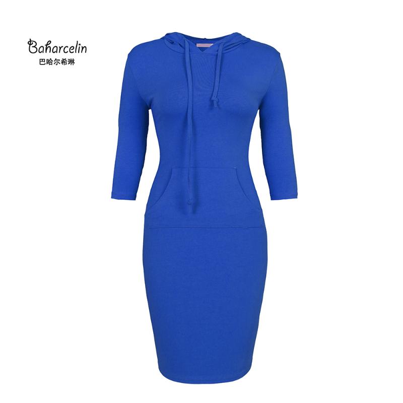 

Baharcelin Warm Spring High Quality Hooded A Line Casual Dresses Pocket 3/4 Sleeve Casual Mini Dress Sportwear Women Clothing, Red