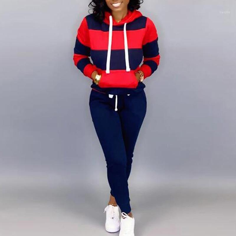 

LOOZYKIT 2020 Autumn 2 Piece Sweat Set Hoodies Sweatshirt Pants Casual Sports Suit For Women Striped Tracksuit Joggers1