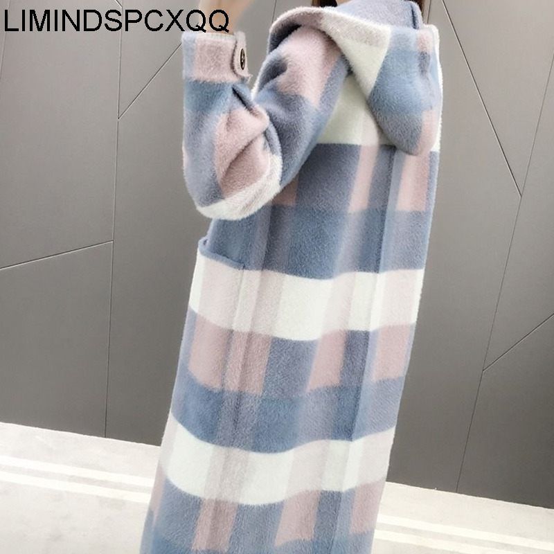 

False Mink Winter Jackets Plus Long Size Women' Cardigan Mesh Thickening Clothes Fashion Y5q8, Blue coffee hooded