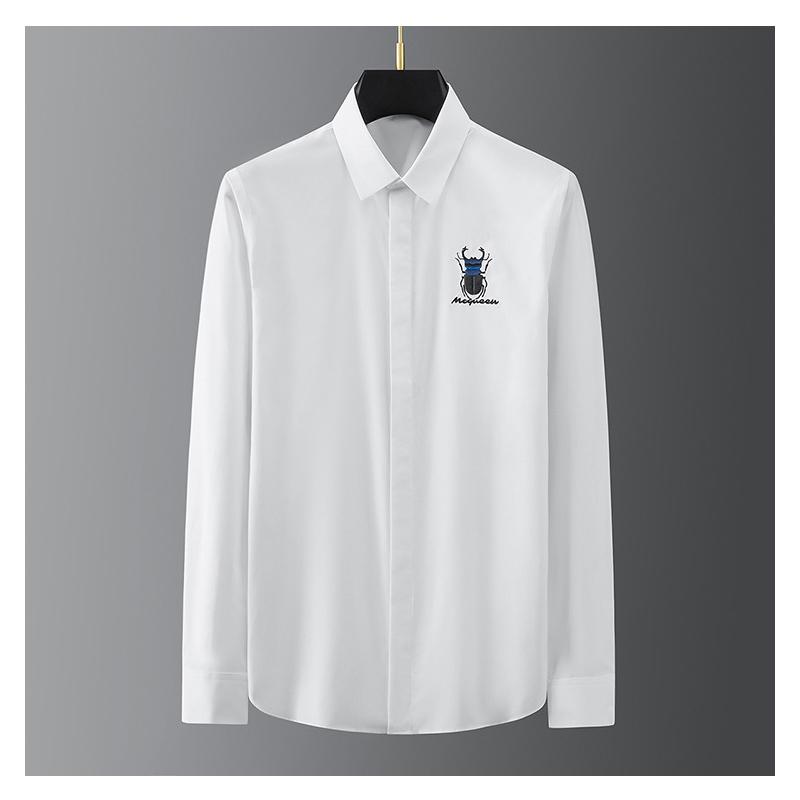 

2021 Shirts Men's Simple new insect Seiko embroidery men's long-sleeved fashion slim shirt Classic pure white Shirts Men