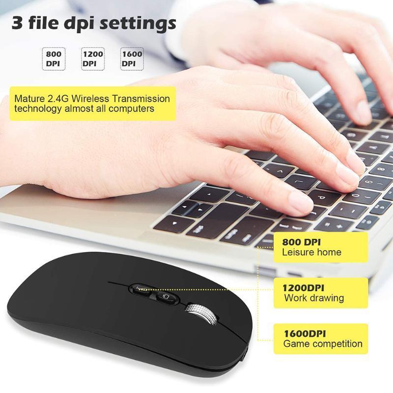

Gamer Computer Laptop Desktops Accessaries 2.4GHz Wireless Slim Mouse with USB Receiver + USB C Adapter1