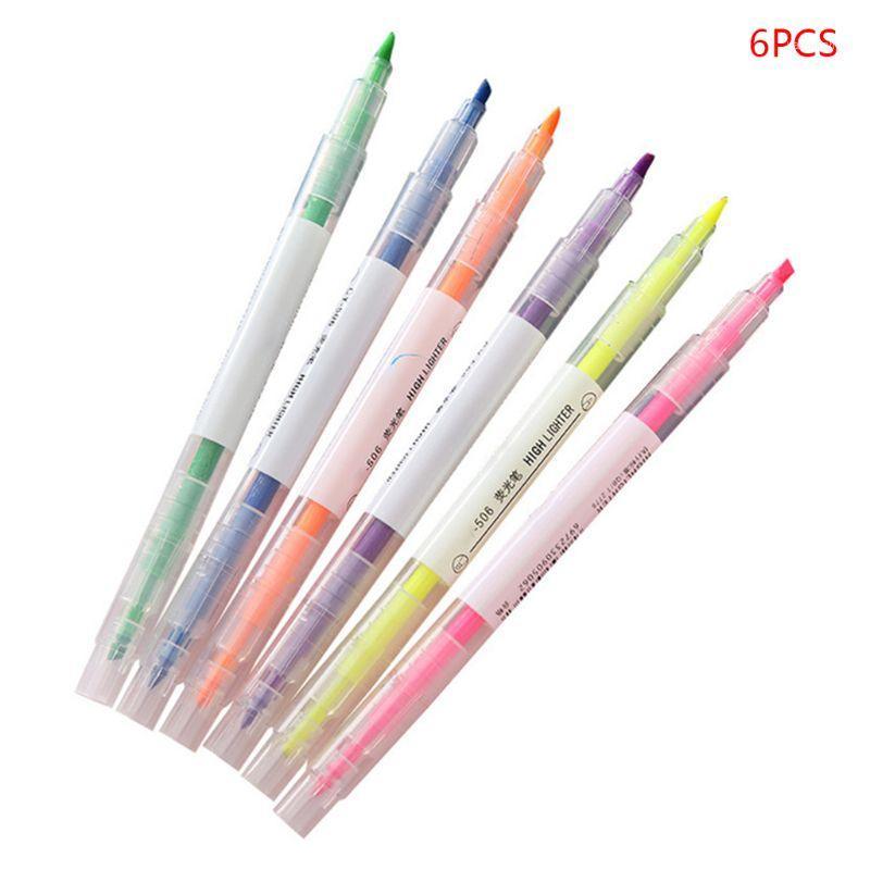 

OOTDTY 6 Colors Double Headed Highlighter Pens Fluorescent Student Learning Marker Art Drawing Stationery School Office Supply1