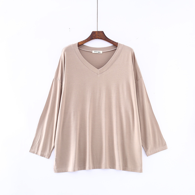 

2021 Spring/summer New Fashion Big Wear Loosely Long Sleeve Color with Neckline v Female Base Shirt VXB2, White.