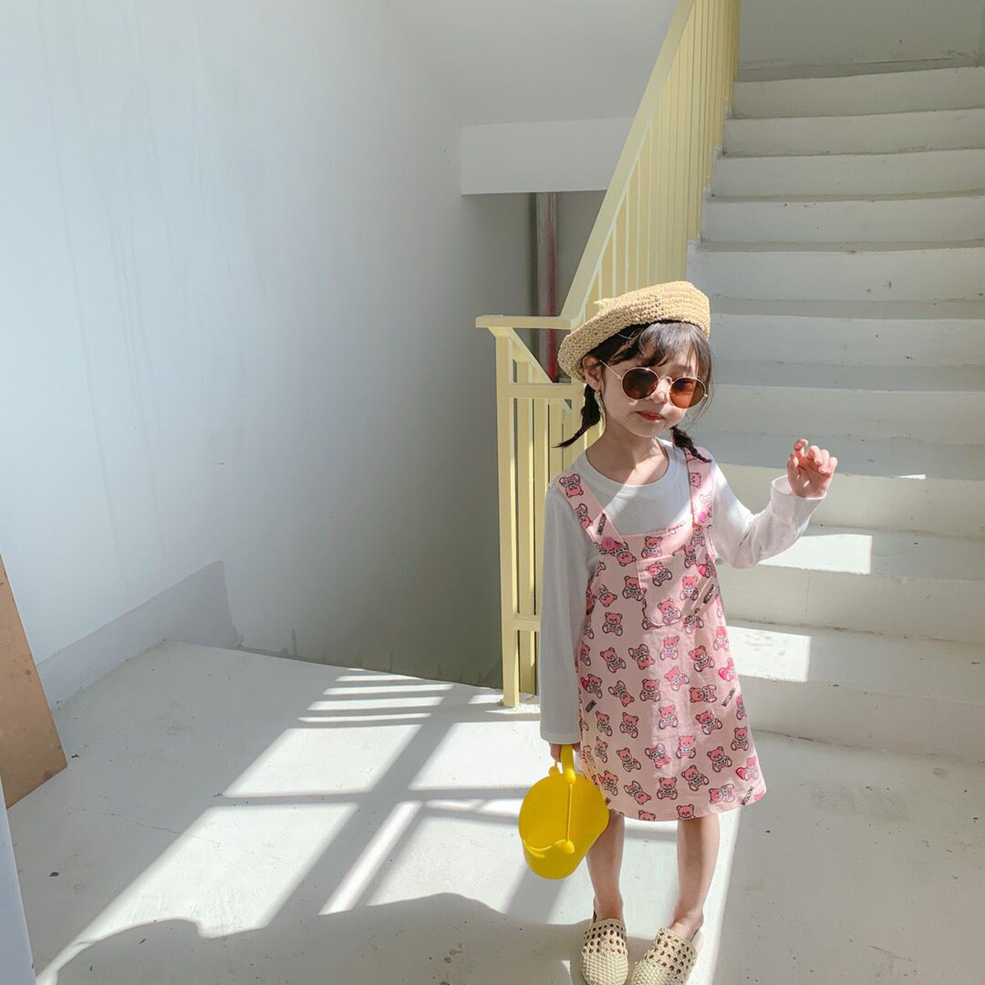 

2021 free shipping summer Toddler Kids Baby Girl overall Dress Solid Strap Dress Suspenders Skirt Cute Overalls, Red;yellow