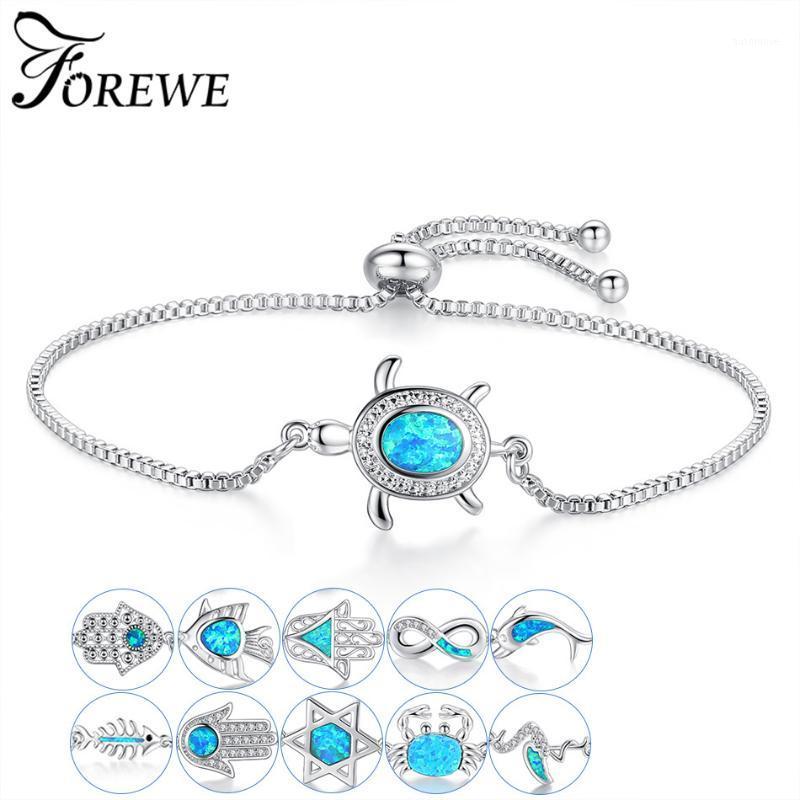 

Blue Opal Hamsa Hand Infinity Tortoise Charm Bracelet for Women Fashion Silver Color Chain Tennis Bracelets Friendship Jewelry1