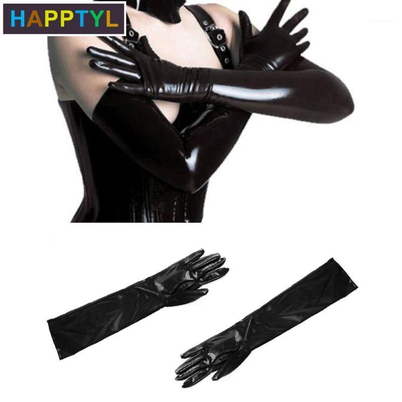 

HAPPTYL 1Pair Sexy Patent Leather Gloves Women's Elastic Shiny Nightclub Pole Dance Performance Full-Finger Long Gloves1