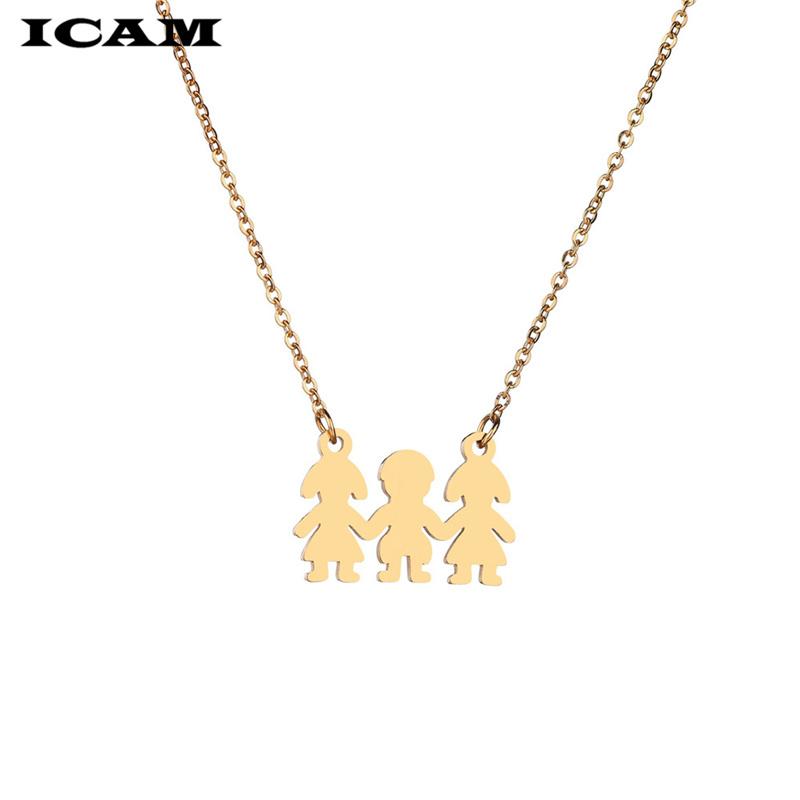 

ICAM Cute Stainless Steel Boy Girls Necklace For Women Gold Color Love Chain Family Necklace Best Friend Gift