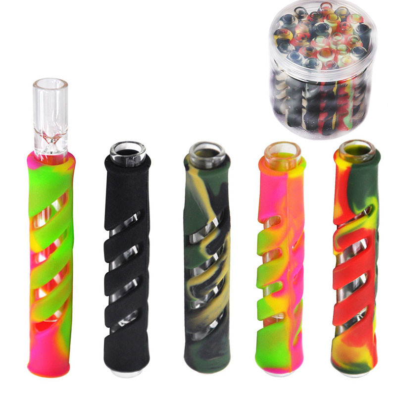 

4inch Cheapest Glass cigarette bat One Hitter Pipe Clear Glass tube for smoking tobacco hand pipes Hookah accessories Silicone protection