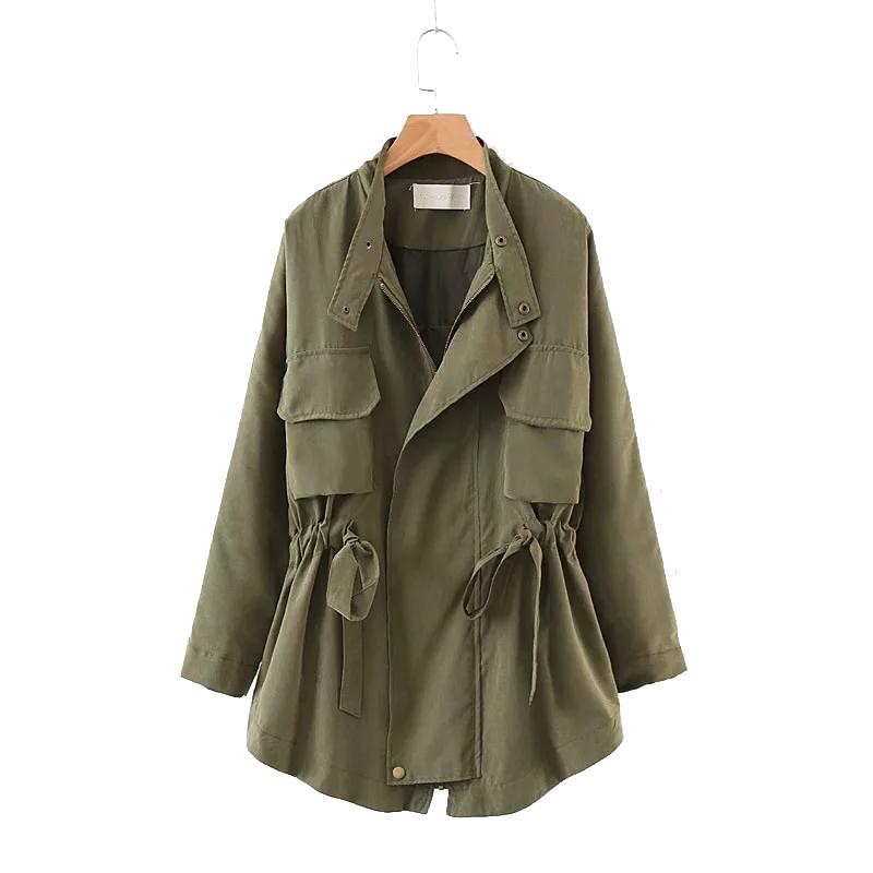 

2020 autumn windbreaker women' clothes loosen drawstring coat Harajuku Short Korean style Jacket women' slim jacket Outwear, Army green