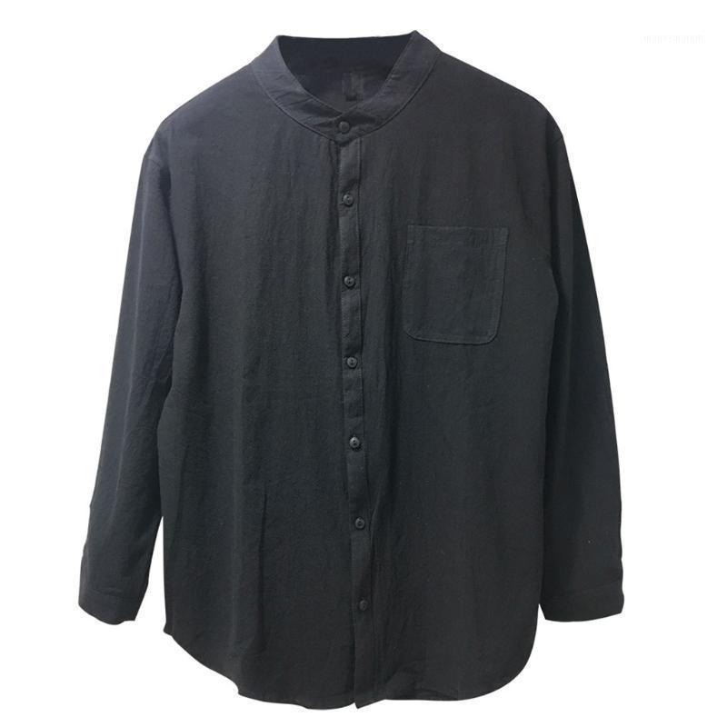 

shirt men streetwear chemise homme summer men shirt Button Splicing Linen Long Sleeve Fashion Long Sleeve Blouse Y6051, Wh