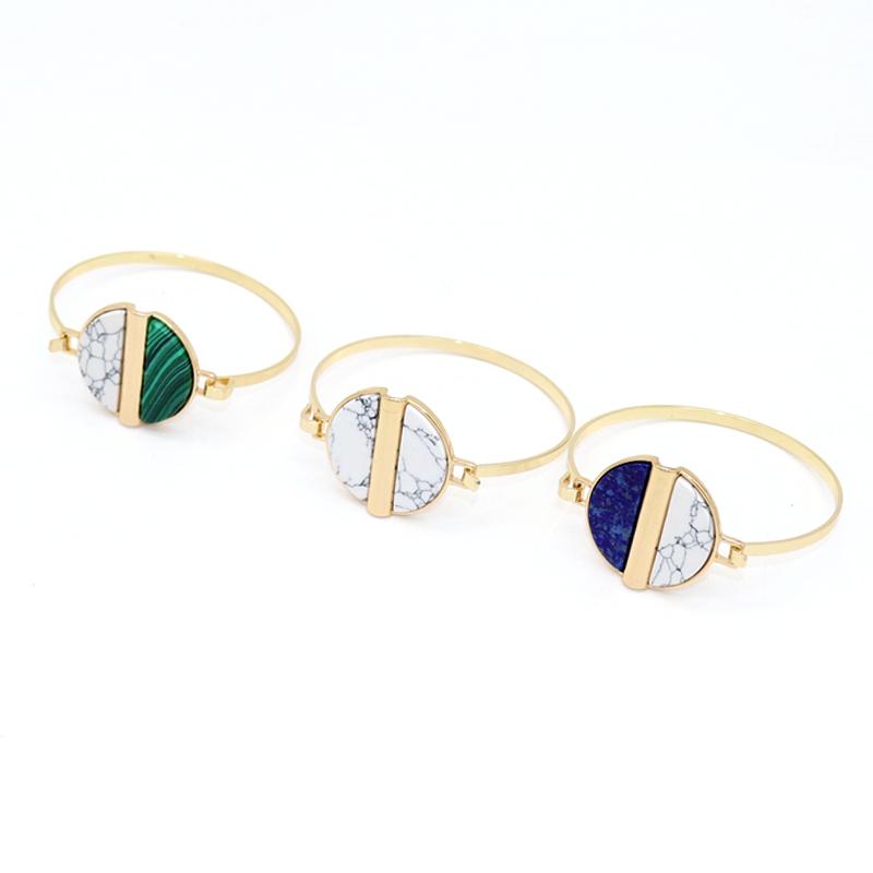 

Half Round Marble Stone Inlay Cooper Bangle For Women Hot Brand Brangle Gift Jewlery