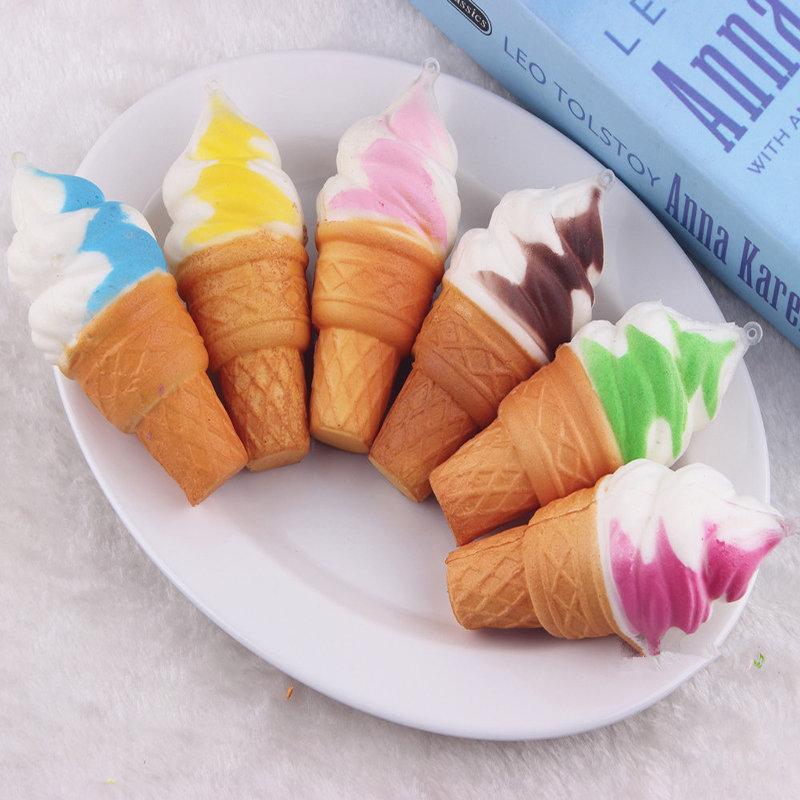 

Cute Soft Jumbo Ice Cream Cone Squishy Slow Rising Cell Phone Straps Bread Antistress Scented Key Pendant Charms Kids Toys