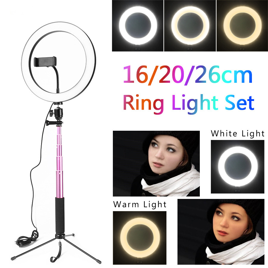 

Dimmable LED Studio Camera Ring Light Photo Phone Video Light Lamp With Tripods Selfie Stick Ring Fill Light For Canon Nikon