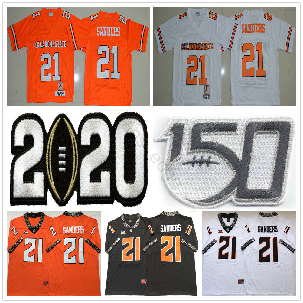 

NCAA 150th Oklahoma State Cowboys College 21 Barry Sanders Jerseys Home Away Stitched #21 Barry Sanders 1986-1988 Retro University Football, Orange