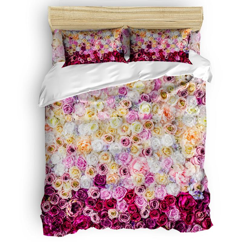 

Colorful Rose Flower Duvet Cover Set Warm and Comfortable Bed Sheet Bedroom Comforter Set 2/3/4pcs Bedding, As pic