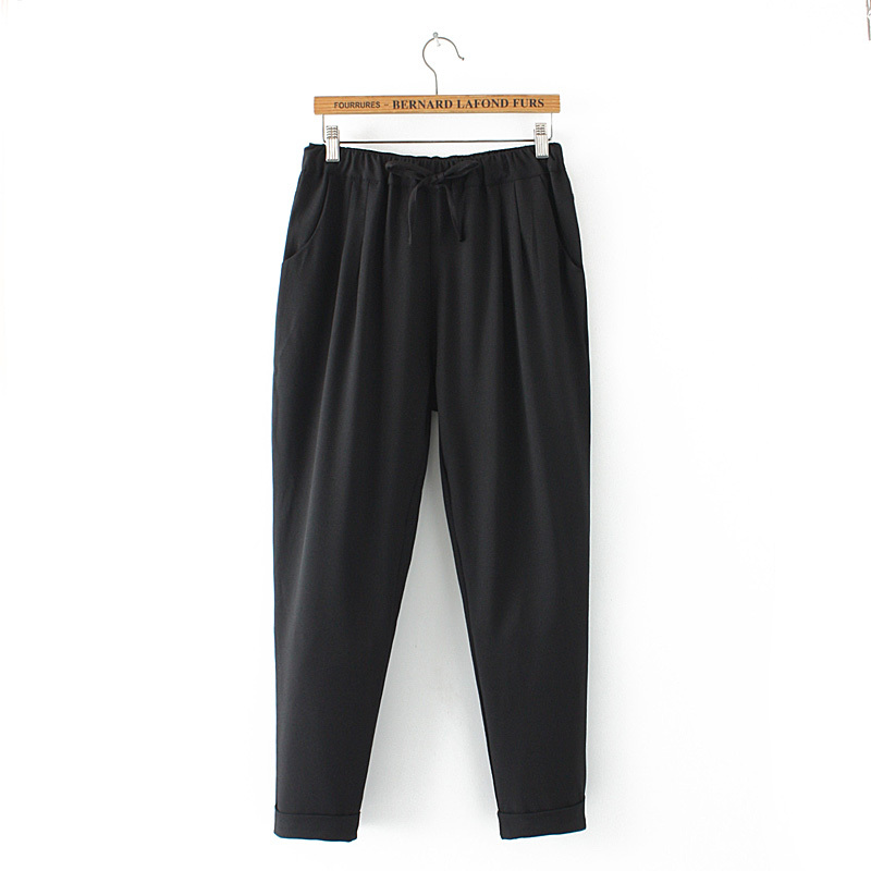 

Size Plus Female Black Sea-blue Elastic Waistline Thin Casual Trousers Elegant Ol'pants D75v