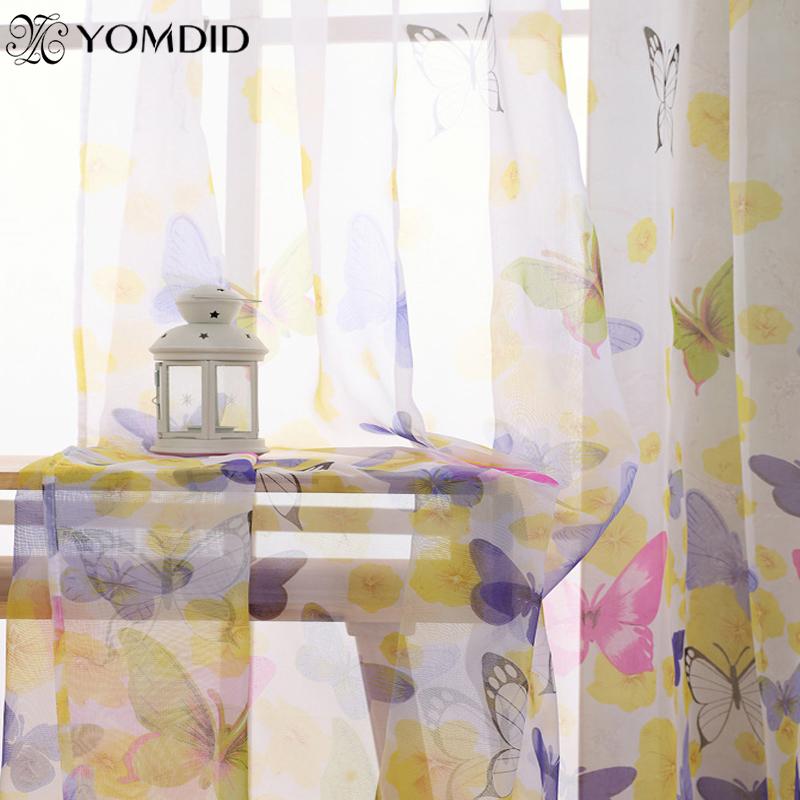 

100*200cm Rod Offset Printing Butterfly Screen Window Curtain Translucidus Tulle for Living room Printed Sheer Curtain Tulle, Blue