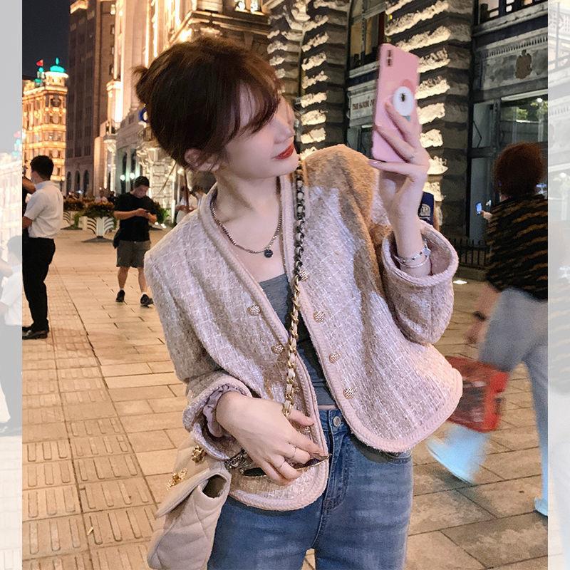 

Plover Case Brief Paragraph Coat Female Autumn Winter Retro Web Celebrity Long Sleeve Tweed Coat, Black
