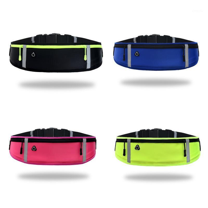 

Running Waist Bag Waterproof Phone Container Jogging Hiking Gym Fitness Bag 3 pocket Reflective Strip Design Running Belt Waist1, Black color
