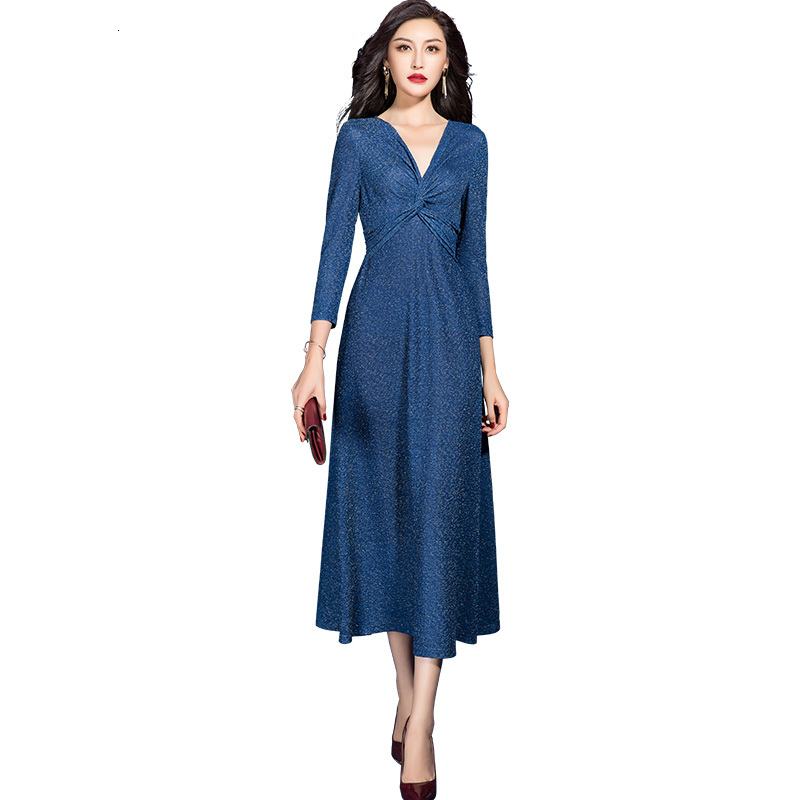 

New Spring Cross Your Neck a Line Dress Woman 83cy, Blue