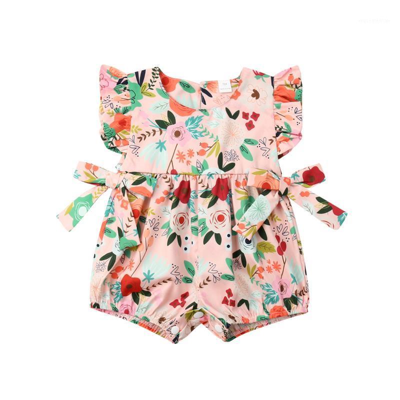 

Newborn Infant Baby Girls Colorful Flower Romper Ruffles Sleeveless Flower Print Bowknot Jumpsuits Summer Clothes1, As pic