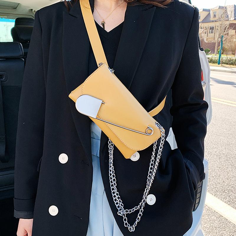 

Fashion Pin Women Waist Bag Messenger Chains Chest Bag Waist Belt Designer Fanny Pack Flap Small Square Phone Purses, Black