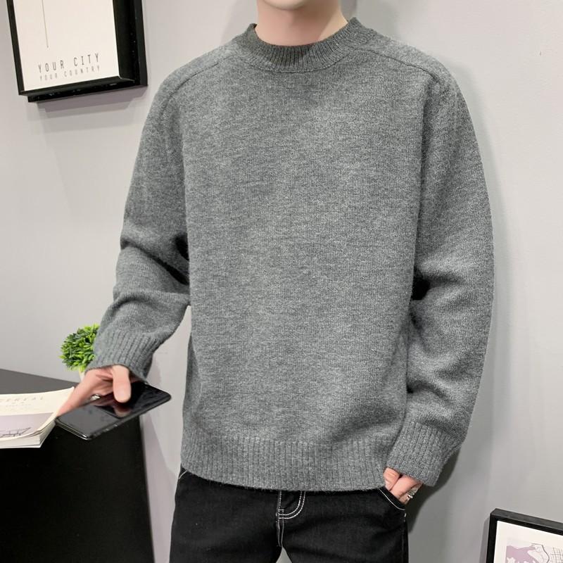 

Winter Solid Fashion Men Sweaters Simple All-match Loose Harajuku Chic Korean Mens Clothing Knitting Casual Sweaters