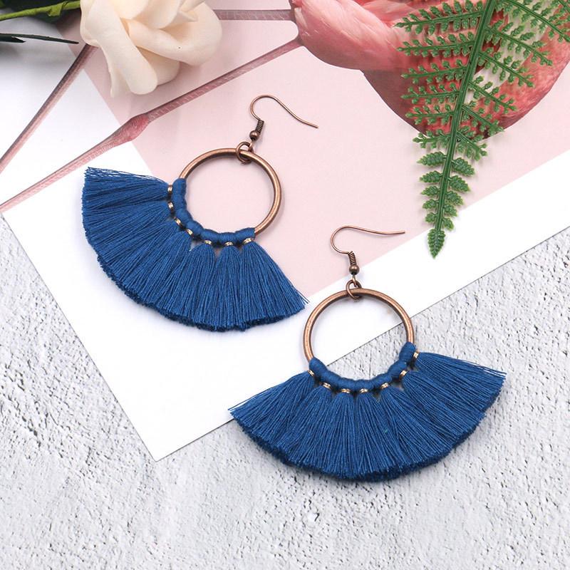 

Ethnic Tribal Antique Copper Round Charm Colorful Semicircular Cotton Tassel Earrings Women Bohemian Earrings Jewelry