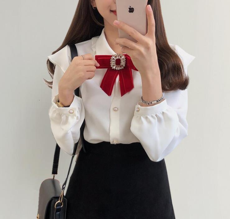 

2021 New Spring Women Ol Commuter Lapel Women's Bow Shirt 3ws3, Red bow tie.