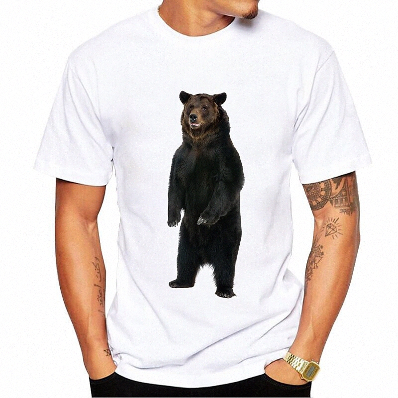 Men's Unisex T shirt Shirt Hot Stamping Bear Animal Plus Size Round Neck Daily Print Short Sleeve Tops Cotton Basic Casual Black / White Gray /