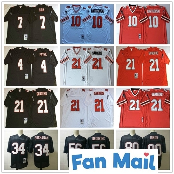 

NCAA Vintage Mens #21 Deion Sanders Brett Favre 7 Michael Vick 10 Bartkowski 56 Brooking 80 Rison Buchanan 32 Anderson Football Jerseys, Black