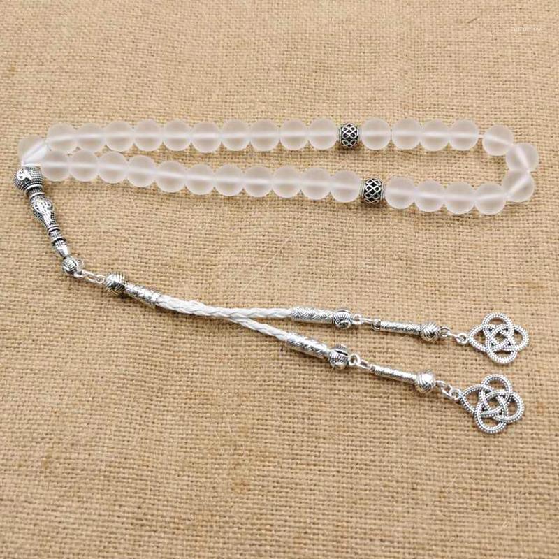 

White Frosted crysta Tasbih 33beads Muslim bangles misbaha White tassel Islamic bracelet accessories gift Arab fashion jewelry1
