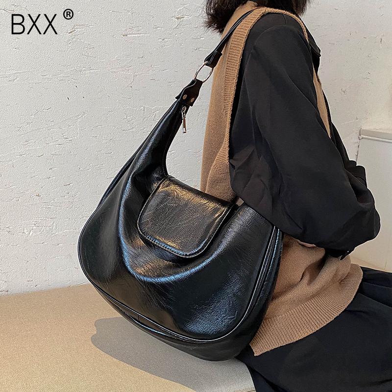 

[BXX] High Quality PU Leather Bags For Women 2021 Winter Handbags and Purses Women's Trend Shoudler Travel Bag 8A064, Black