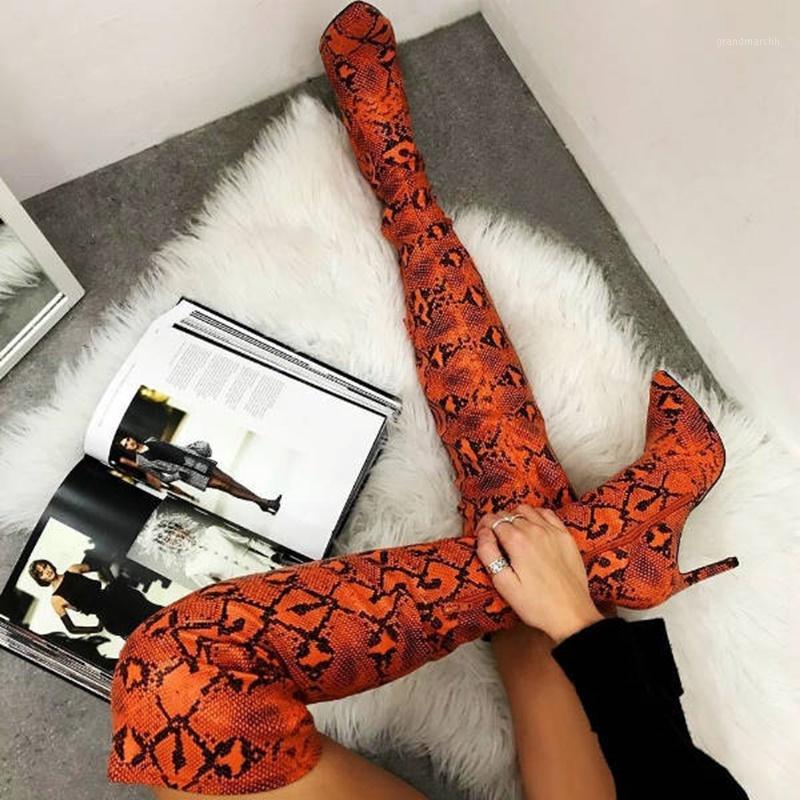 

Snake Skin High Heel Stiletto Boots Over The Knee Thigh High Winter Women Custom Made Shoes Side Zipper Pointy Toe Leather Boots1, As picture