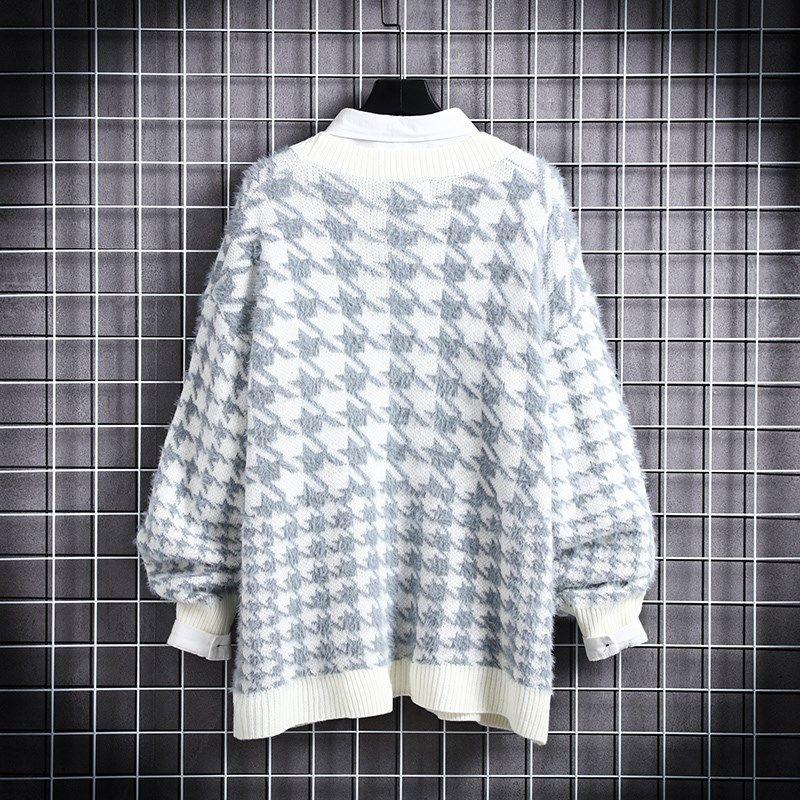 

New V-neck individual loose sweater coat for young men, Black