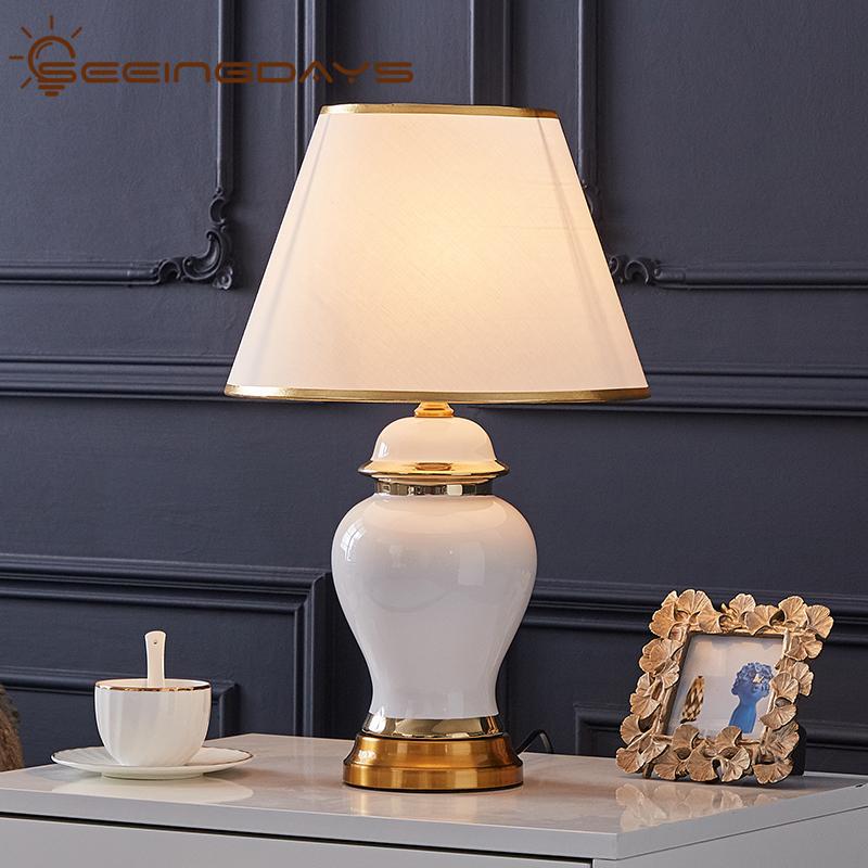 

American Style Luxury Modern White Ceramic Table Lamps for Bedroom Bedside Lamp Northern European Style Living Room Table Lamp