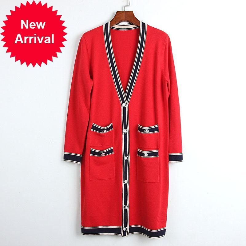 

2021 New New Spring Long Cardigan Mesh with Cleavage v Luxury Design Red Striped Track Shredded Bandage Four Pocket Loose Sweater Vlts, Blue