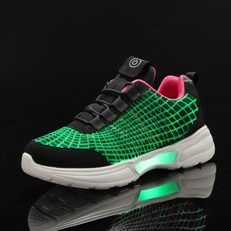 

UncleJerry Luminous Sneakers New Fiber Optic Shoes for Women Men Boys Girls USB Rechargeable Shoes for Christmas gift 201130, 052 black-red