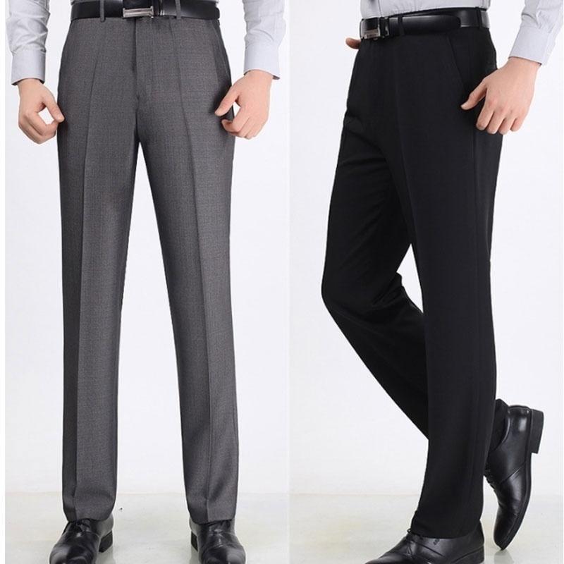 

Autumn Thin Mens Pants Casual Suit Trousers Solid Male Pants Man Dress Formal, Black