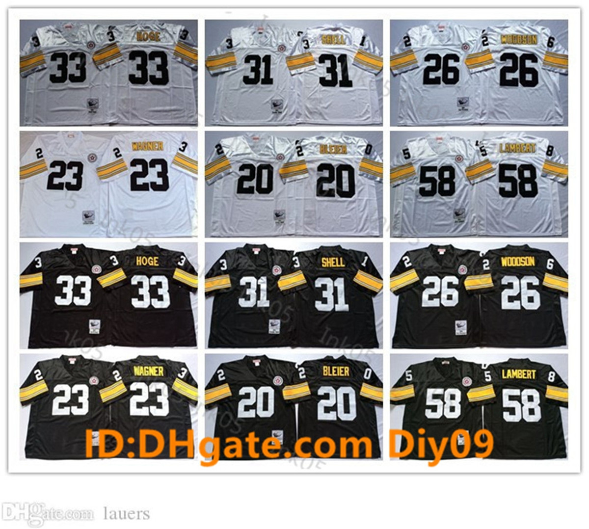 

Vintage JerseyPittsburghSteelers Football 58 Jack Lambert 31 Donnie Shell 26 Rod Woodson 23 Mike Wagner 33 Merril Hoge 20, With sign