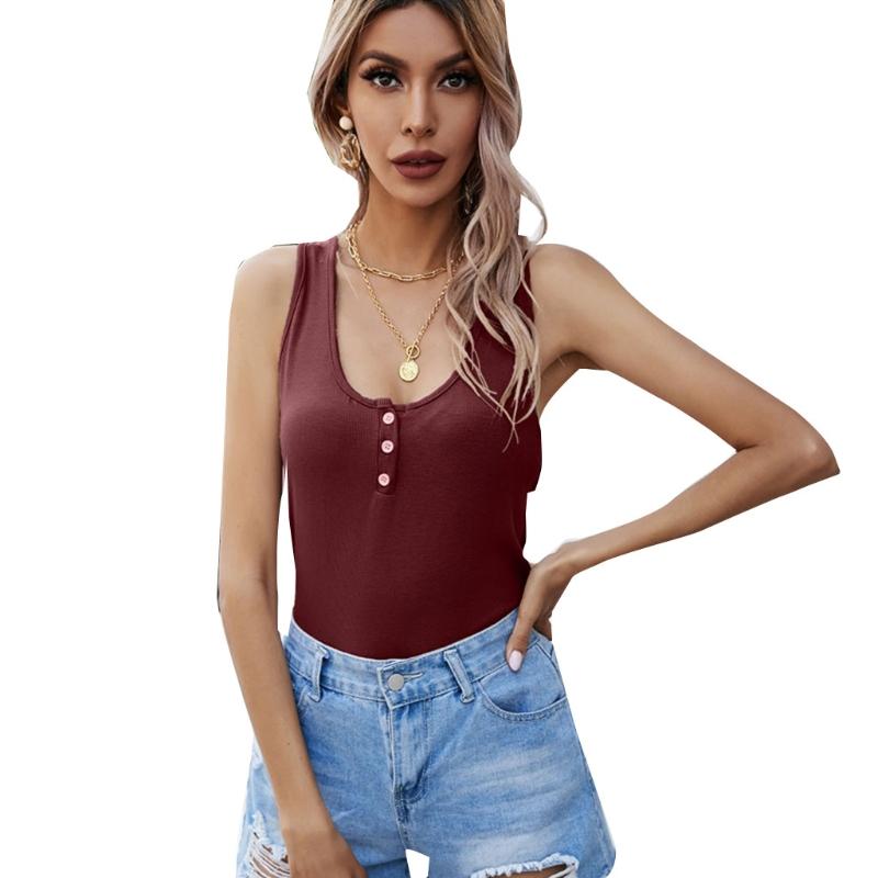 

Women Scoop Neck Button Up Tank Top Ribbed Knit Sleeveless Shirt Racerback Vest