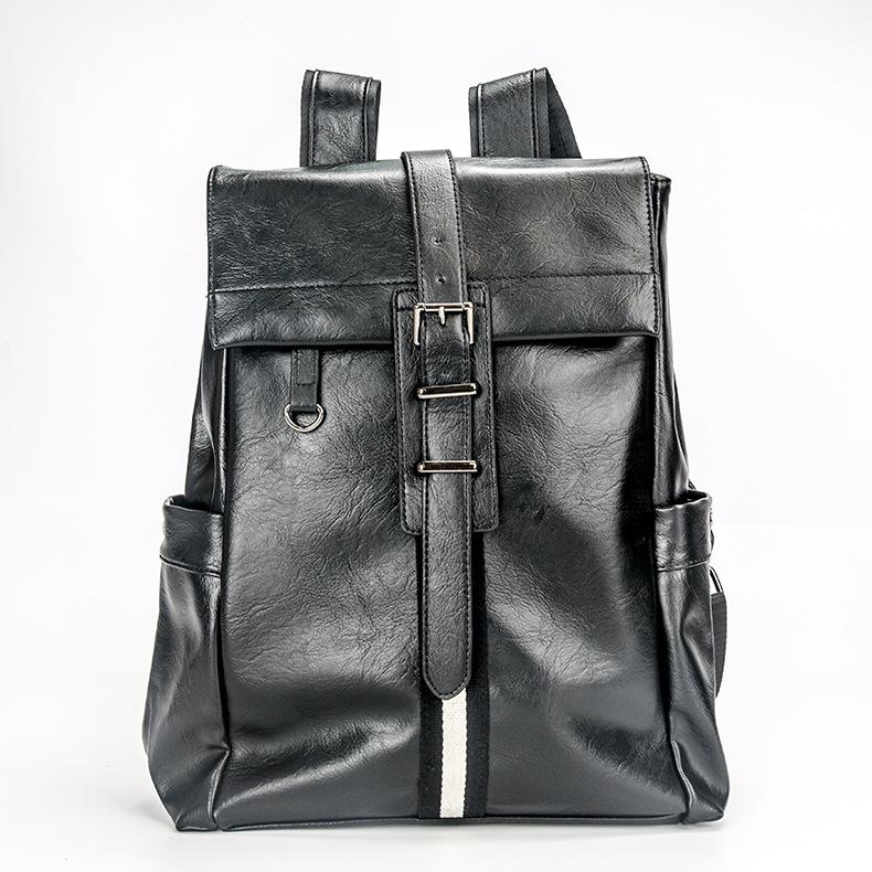 

High Quality PU Leather Men's Backpack School Bags College Students Backpack Male Travel Bag Laptop Rucksack Daypack, Black