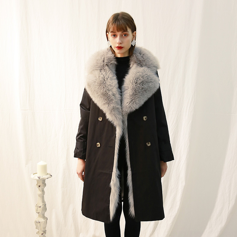 

Long Woman Winter Jacket Parka Outwear Royal Parkas Fox Fur Collar 90 White Duck Down Warm Coat U90e, Black