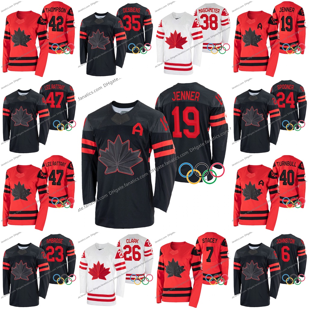 

Stitched 23 Erin Ambrose 2022 Hockey Canada Jersey 42 Claire Thompson 24 Natalie Spooner 29 Marie Philip Poulin 35 Ann Renee Desbiens 40 Blayre Turnbull Custom, Mens as photo